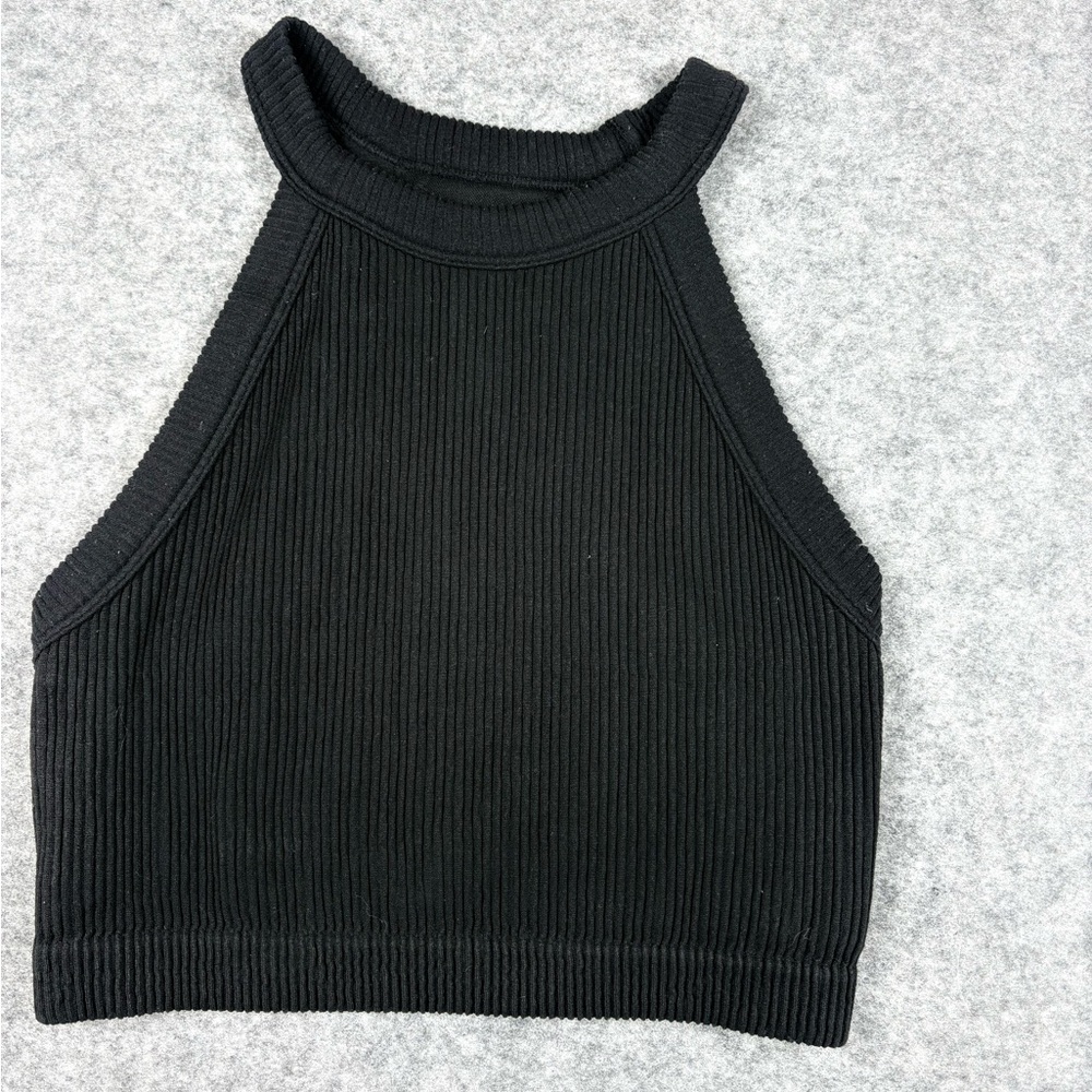 Aerie Black Ribbed High-Neck Crop Top